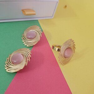 18K Gold Plated Pink Earrings and Ring Size 8 Jewelry Set